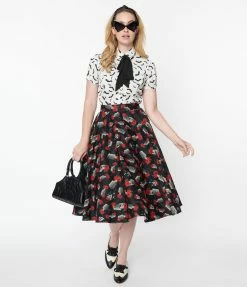 Lifestyle Group (UK) Ltd Black & Skull Rose Swing Skirt Clothing