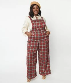 Lifestyle Group (UK) Ltd Plus Size Red & White Winter Plaid Pinafore Jumpsuit Clothing