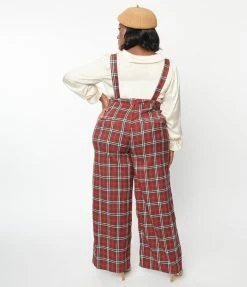 Lifestyle Group (UK) Ltd Plus Size Red & White Winter Plaid Pinafore Jumpsuit Clothing