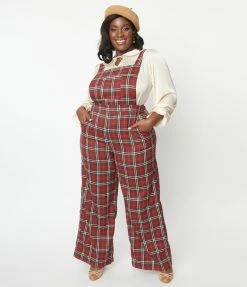 Lifestyle Group (UK) Ltd Plus Size Red & White Winter Plaid Pinafore Jumpsuit Clothing