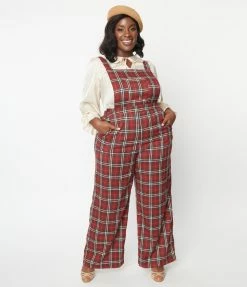 Lifestyle Group (UK) Ltd Plus Size Red & White Winter Plaid Pinafore Jumpsuit Clothing
