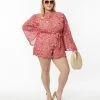 Rebel Love Plus Size Brown & Pink Floral Angel Sleeve Romper