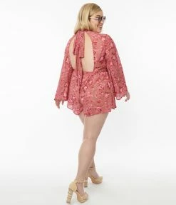 Rebel Love Plus Size Brown & Pink Floral Angel Sleeve Romper