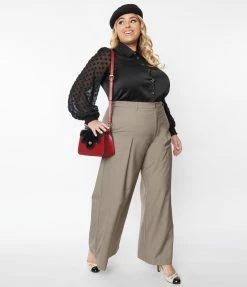 Unique Vintage Plus Size Warm Grey Wide Leg Pants New Arrivals!