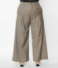 Unique Vintage Plus Size Warm Grey Wide Leg Pants New Arrivals!