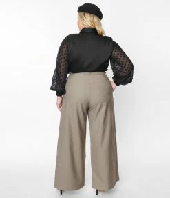 Unique Vintage Plus Size Warm Grey Wide Leg Pants New Arrivals!