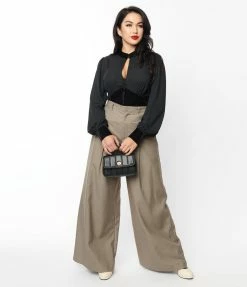 Unique Vintage Warm Grey Wide Leg Pants