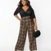 Trending Unique Vintage Plus Size Black & Beige Plaid High Waist Pants