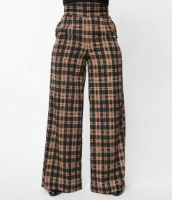 Unique Vintage Black & Beige Plaid High Waist Pants