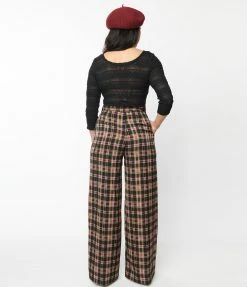 Unique Vintage Black & Beige Plaid High Waist Pants