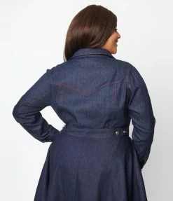Unique Vintage Plus Size Dark Denim Western Boxy Crop Jacket Clothing