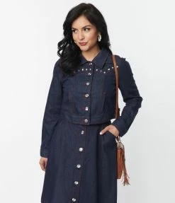 Unique Vintage Dark Denim Western Boxy Crop Jacket