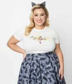 Collectif Plus Size Broomstick Witch Fitted Graphic Tee