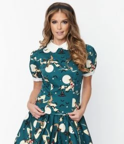 Collectif Green Witches Peta Blouse Sale