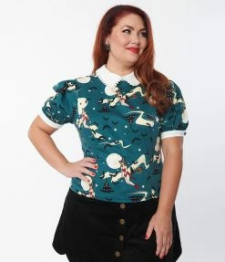 Collectif Plus Size Green Witches Peta Blouse