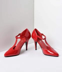 Pleaser 1920s Style Red T-Strap Heels