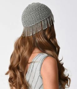 Western Fashion 1920s Style Silver Beaded Fringe Flapper Cap