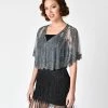 Western Fashion 1920s Style Silver Grey Beaded Sheer Mesh Capelet