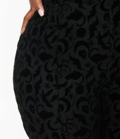 Collectif Plus Size Black Halloween Flocked Pants Clothing