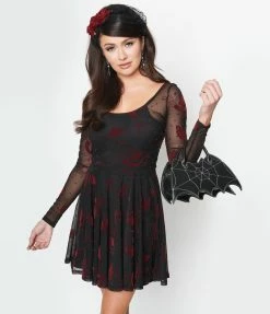 Collectif Black Moth Mesh Elena Skater Dress Sale