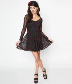 Collectif Black Moth Mesh Elena Skater Dress Sale