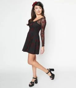 Collectif Black Moth Mesh Elena Skater Dress Sale