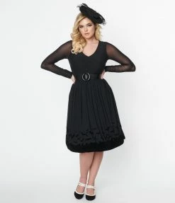 Sale Collectif Black Mesh Bat Border Swing Dress