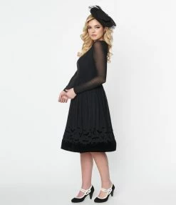 Sale Collectif Black Mesh Bat Border Swing Dress