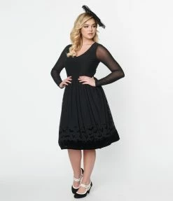 Sale Collectif Black Mesh Bat Border Swing Dress