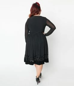 Collectif Plus Size Black Mesh Bat Border Swing Dress Sale