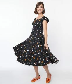 Collectif Black All Hallows Eve Dolores Swing Dress Sale