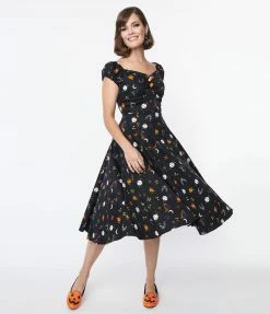 Collectif Black All Hallows Eve Dolores Swing Dress Sale