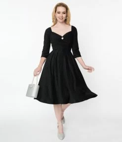 New Arrivals! Unique Vintage Black Velvet Lamar Swing Dress
