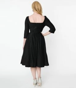 New Arrivals! Unique Vintage Black Velvet Lamar Swing Dress