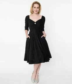 New Arrivals! Unique Vintage Black Velvet Lamar Swing Dress