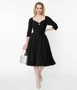 New Arrivals! Unique Vintage Black Velvet Lamar Swing Dress