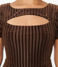 New Arrivals! Unique Vintage Brown Zig Zag Velvet Swing Dress
