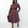 Collectif Plus Size Smoky Burgundy Plaid Meg Swing Dress