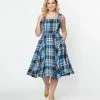Collectif Blue Plaid Eloise Swing Dress