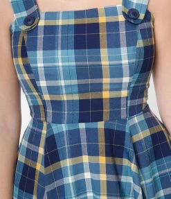 Collectif Blue Plaid Eloise Swing Dress
