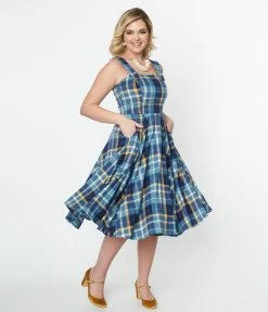 Collectif Blue Plaid Eloise Swing Dress
