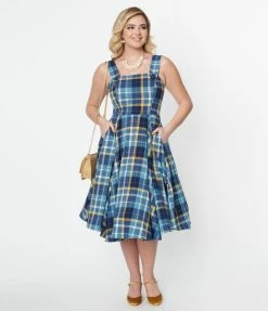 Collectif Blue Plaid Eloise Swing Dress