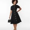 Unique Vintage Black Button Swing Dress New Arrivals!
