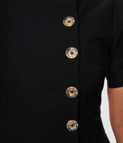 Unique Vintage Black Button Swing Dress New Arrivals!