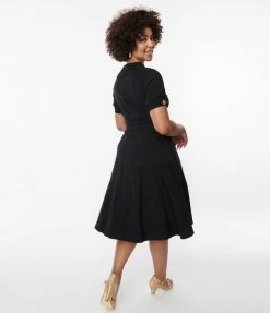Unique Vintage Black Button Swing Dress New Arrivals!
