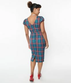 Collectif Red & Green Plaid Demira Pencil Dress