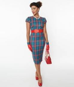 Collectif Red & Green Plaid Demira Pencil Dress