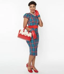 Collectif Red & Green Plaid Demira Pencil Dress