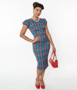 Collectif Red & Green Plaid Demira Pencil Dress