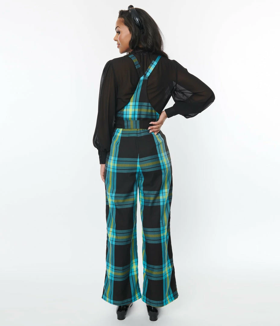 Collectif Teal Plaid Celandine Jumpsuit